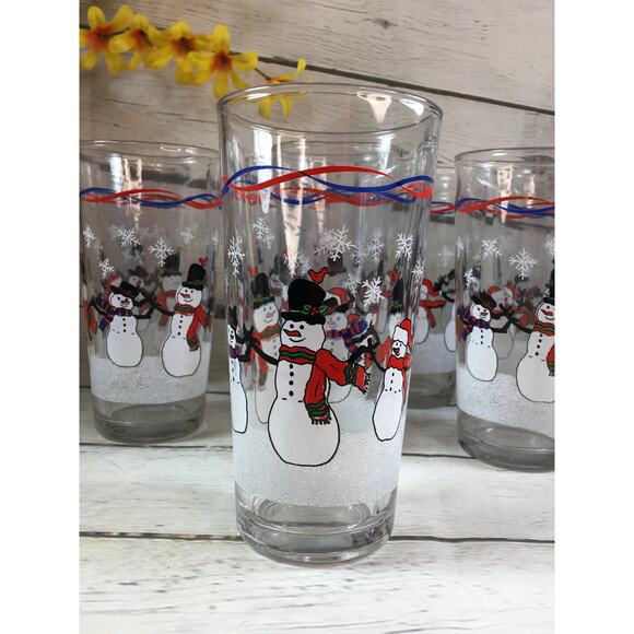 KIG Set of 4 Vintage Snowman Tea Water Drinking‎ Glasses Tumblers Barware - Picture 7 of 10